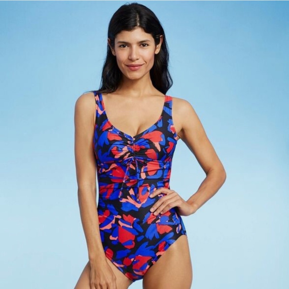 Aqua Green Blue and Red One Piece Swimsuit